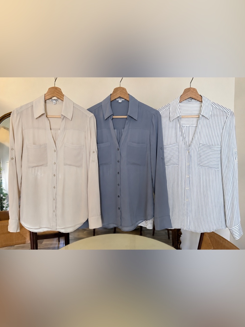 Express Portofino Button Down Blouse Bundle Size Small – Neutral Workwear Tops